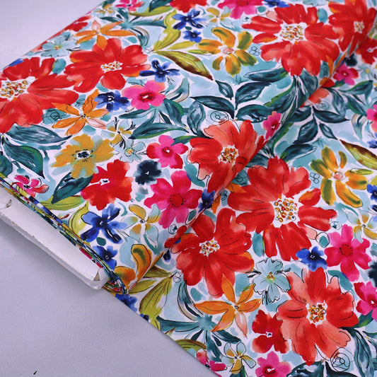 Dressmaking 100% Viscose -Red Watercolour Flowers