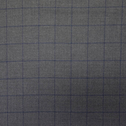 Dressmaking Wool Check - Grey with Navy Windowpane Check