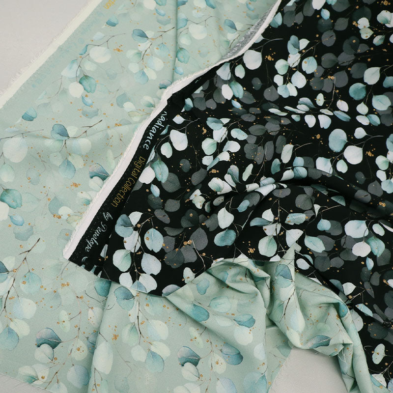 Dressmaking Black Viscose - Eucalyptus Leaves