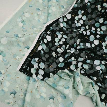 Dressmaking Black Viscose - Eucalyptus Leaves