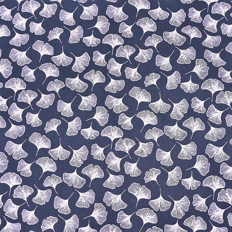100% Cotton Navy Cotton Lawn Fabric - Ginkgo Print