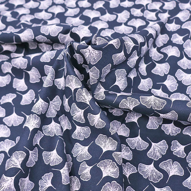 100% Cotton Navy Cotton Lawn Fabric - Ginkgo Print