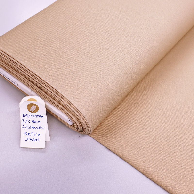 65% Cotton 33% Polyester 2% Elastane Stretch Denim Fabric - Taupe