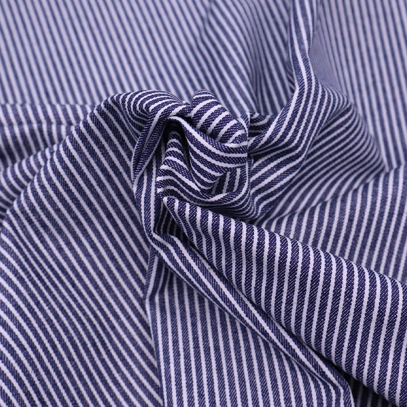 100% Cotton Hickory Striped Denim Fabric - Dark Blue and White