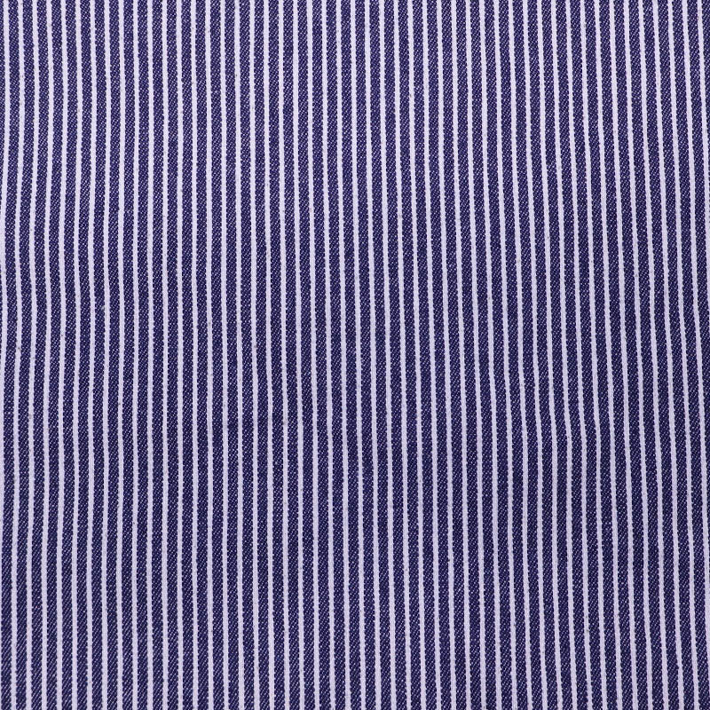 100% Cotton Hickory Striped Denim Fabric - Dark Blue and White