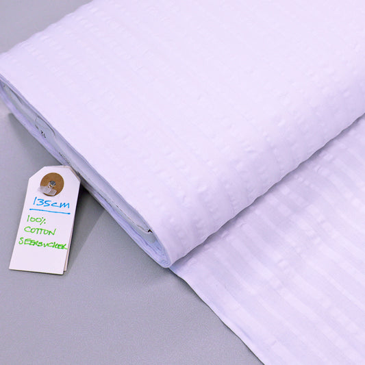 100% Cotton White Seersucker Fabric