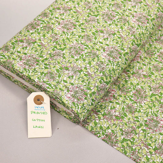 100% Cotton Green and Pink Floral Cotton Lawn Fabric
