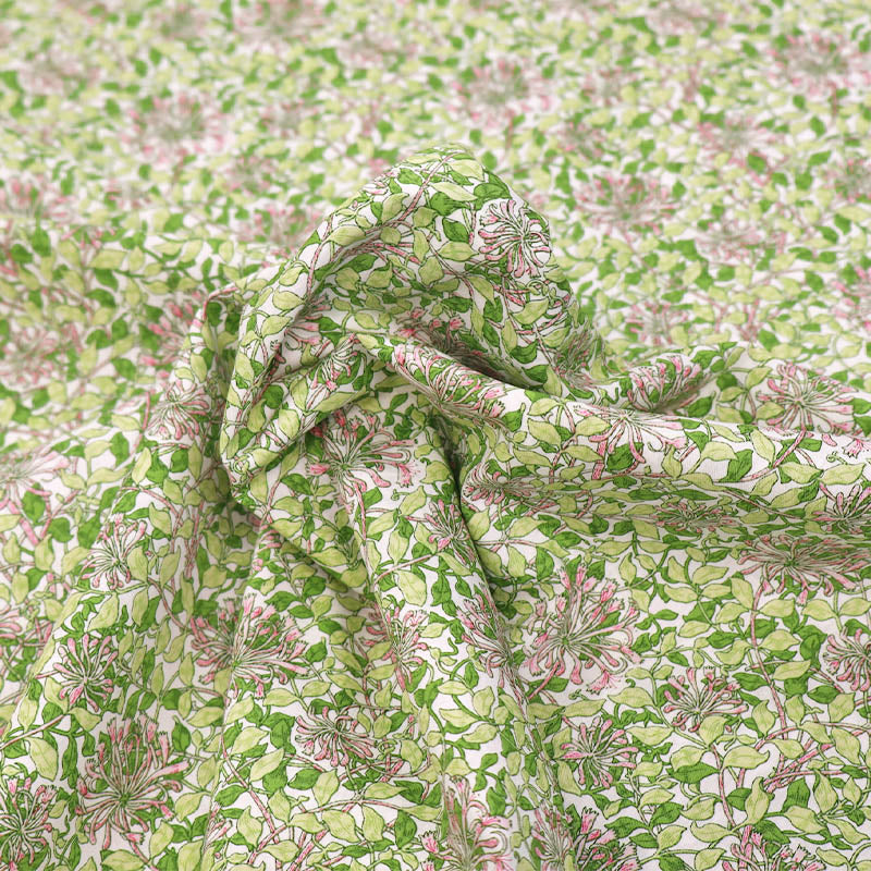 100% Cotton Green and Pink Floral Cotton Lawn Fabric