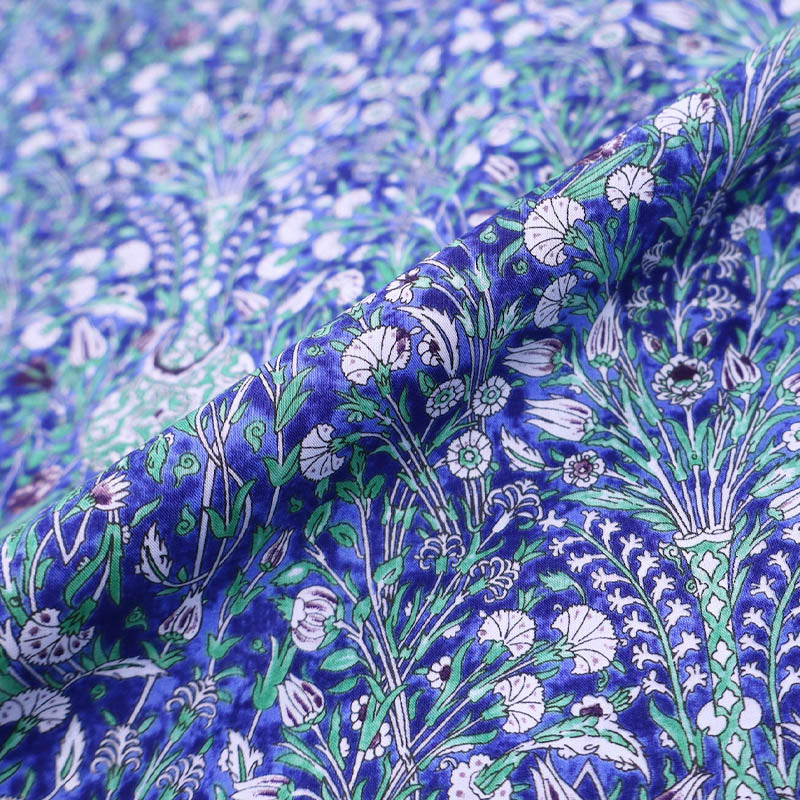Blue Floral Cotton Lawn Fabric | Thelma