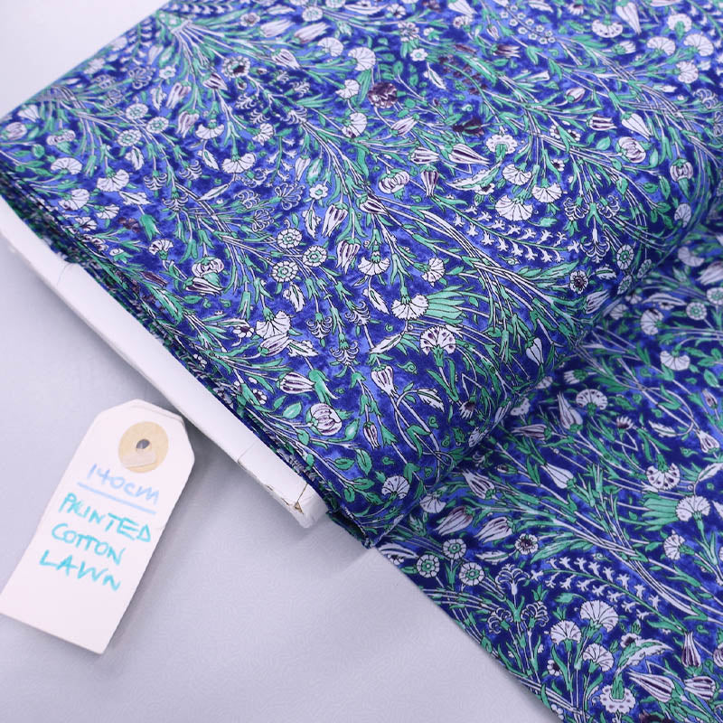 Blue Floral 100% Cotton Lawn Fabric