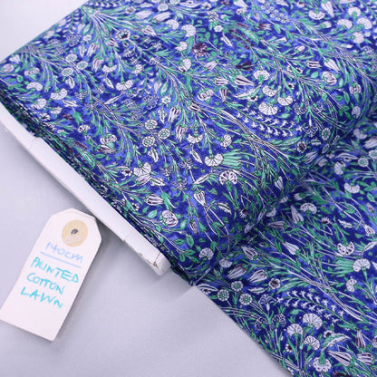 Blue Floral 100% Cotton Lawn Fabric