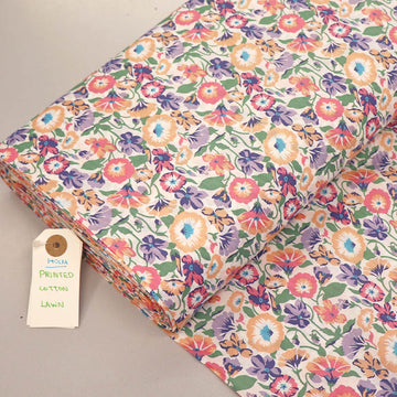 100% Cotton Pink and Purple Floral Pansy Print Cotton Lawn Fabric