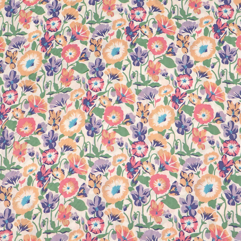 100% Cotton Pink and Purple Floral Pansy Print Cotton Lawn Fabric