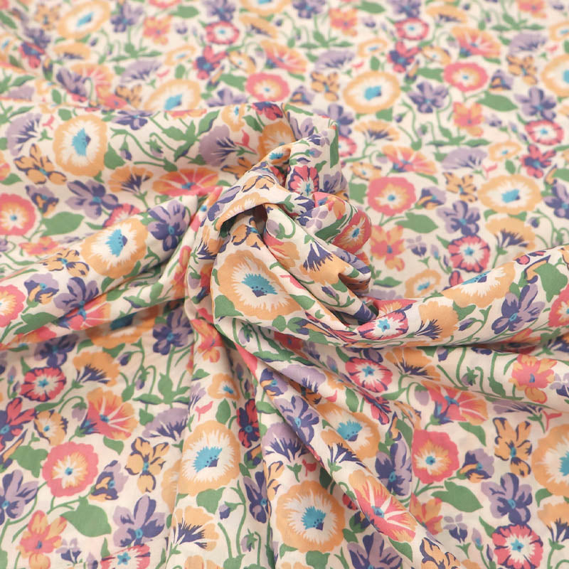 100% Cotton Pink and Purple Floral Pansy Print Cotton Lawn Fabric