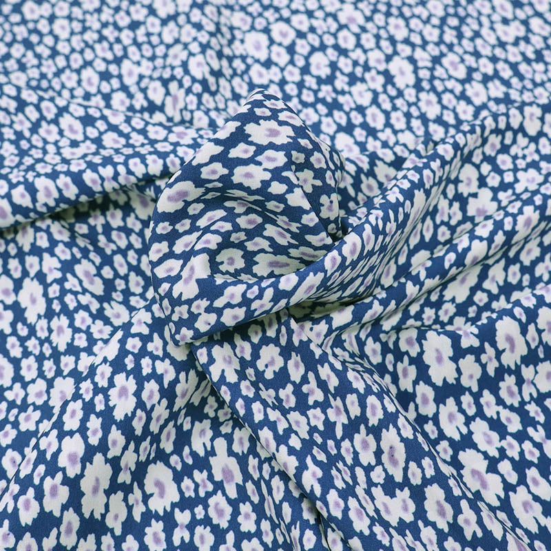 100% Viscose Blue and White Floral Viscose Fabric