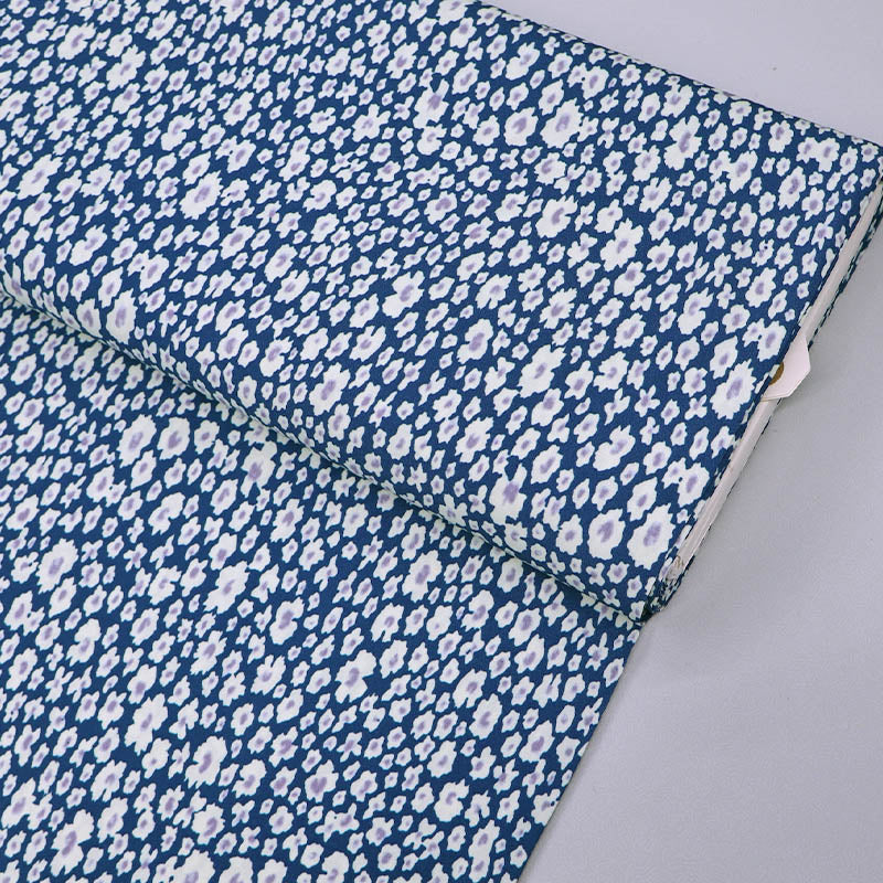 100% Viscose Blue and White Floral Viscose Fabric