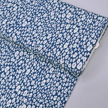 100% Viscose Blue and White Floral Viscose Fabric