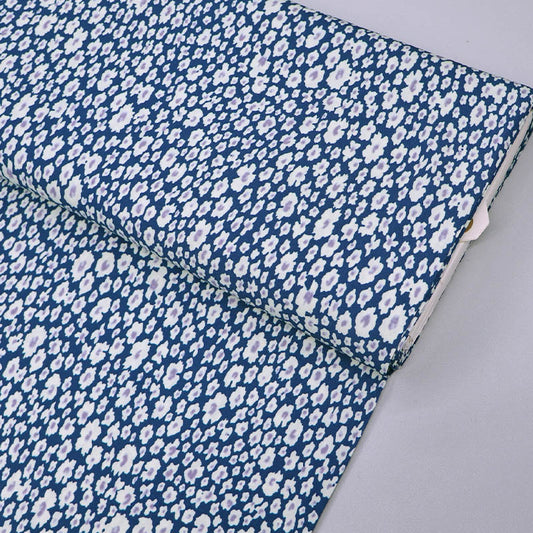100% Viscose Blue and White Floral Viscose Fabric