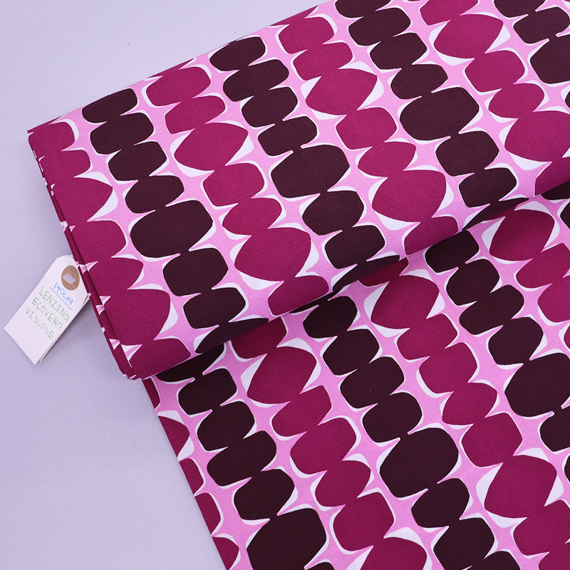 100% Viscose Ecovero Viscose Fabric - Burgundy and Pink Abstract design