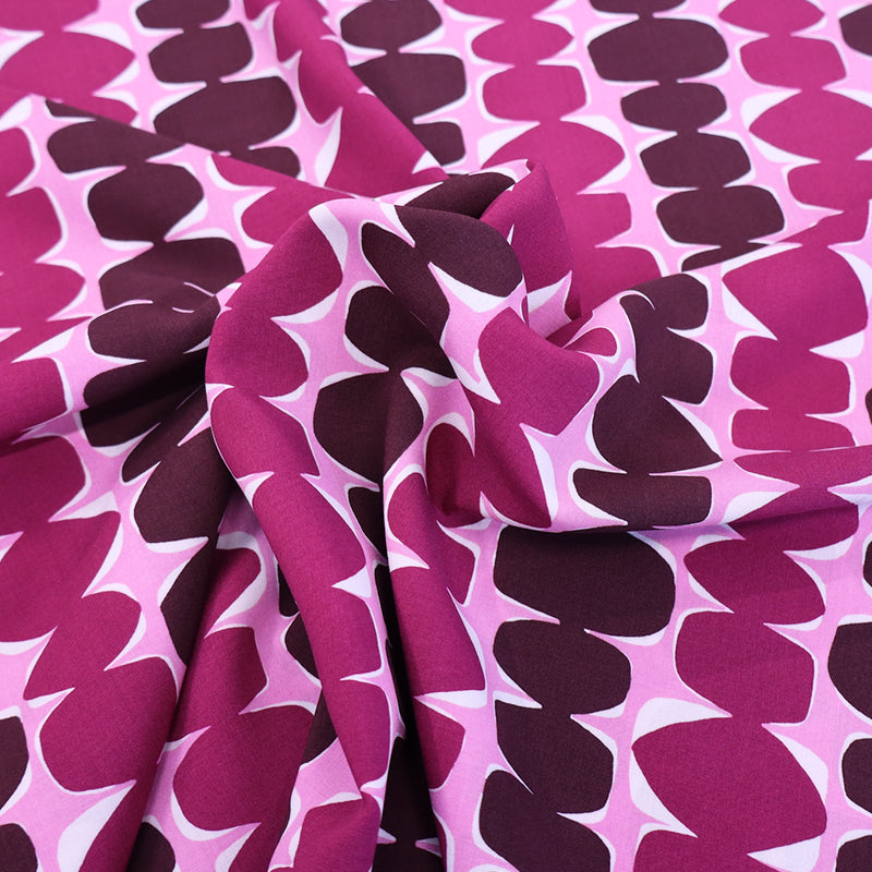 100% Viscose Ecovero Viscose Fabric - Burgundy and Pink Abstract design