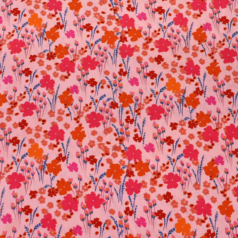 100% Viscose Floral Ecovero Viscose Fabric - Pink and Orange