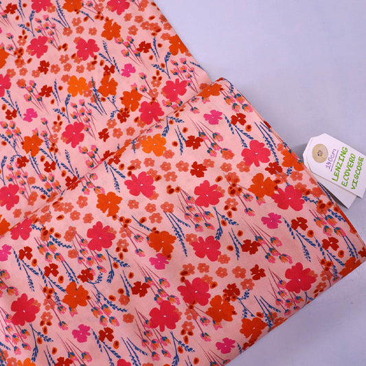 100% Viscose Floral Ecovero Viscose Fabric - Pink and Orange