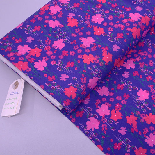 100% Viscose Ecovero Viscose Fabric - Pink and Blue Floral