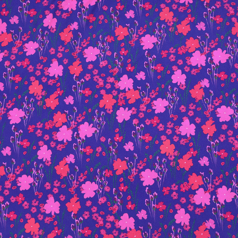 100% Viscose Ecovero Viscose Fabric - Pink and Blue Floral