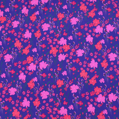 100% Viscose Ecovero Viscose Fabric - Pink and Blue Floral