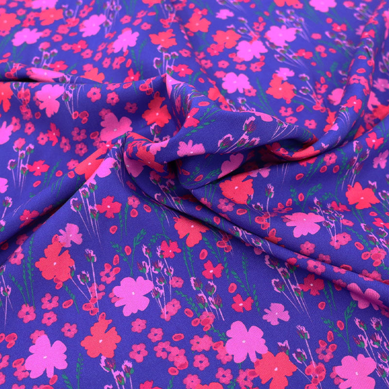 100% Viscose Ecovero Viscose Fabric - Pink and Blue Floral