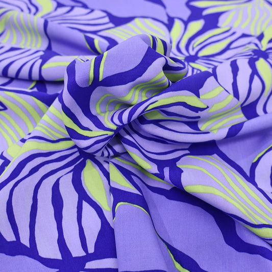 100% Ecovero Viscose Fabric - Lilac and Yellow Floral Print
