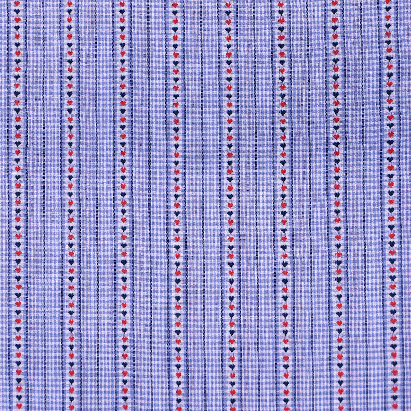 100% Cotton Embroidered Cotton Check Fabric - Blue Gingham