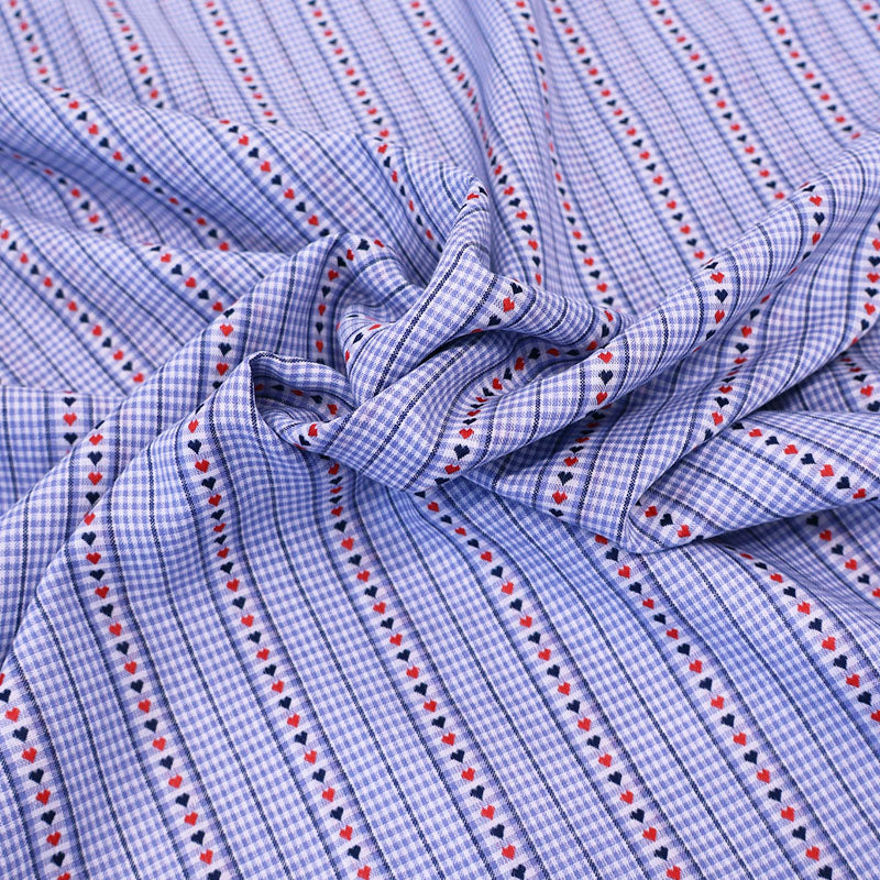 100% Cotton Embroidered Cotton Check Fabric - Blue Gingham