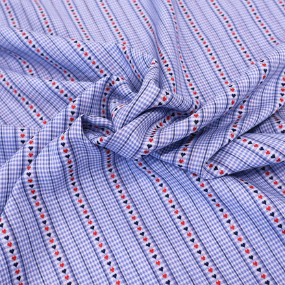 100% Cotton Embroidered Cotton Check Fabric - Blue Gingham