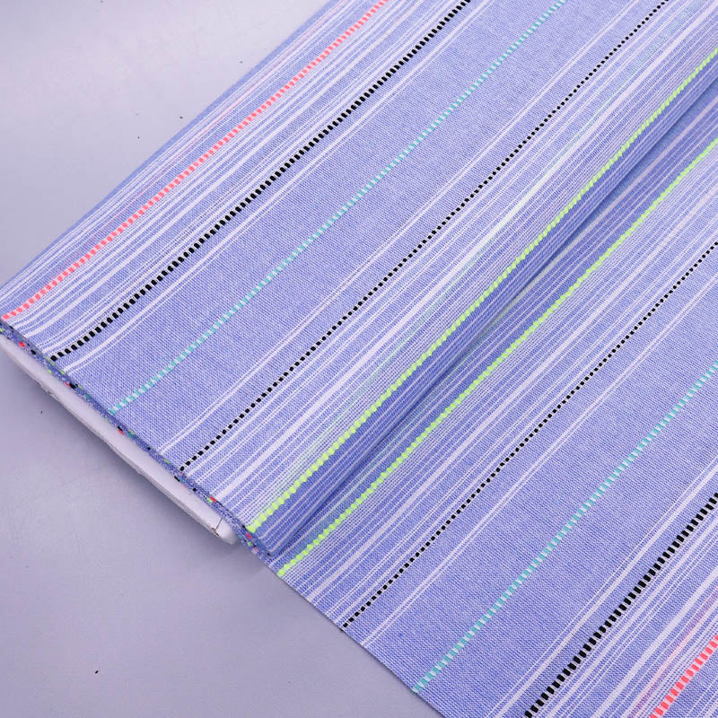 90% Cotton 10% Polyester Embroidered Blue Striped Cotton Fabric
