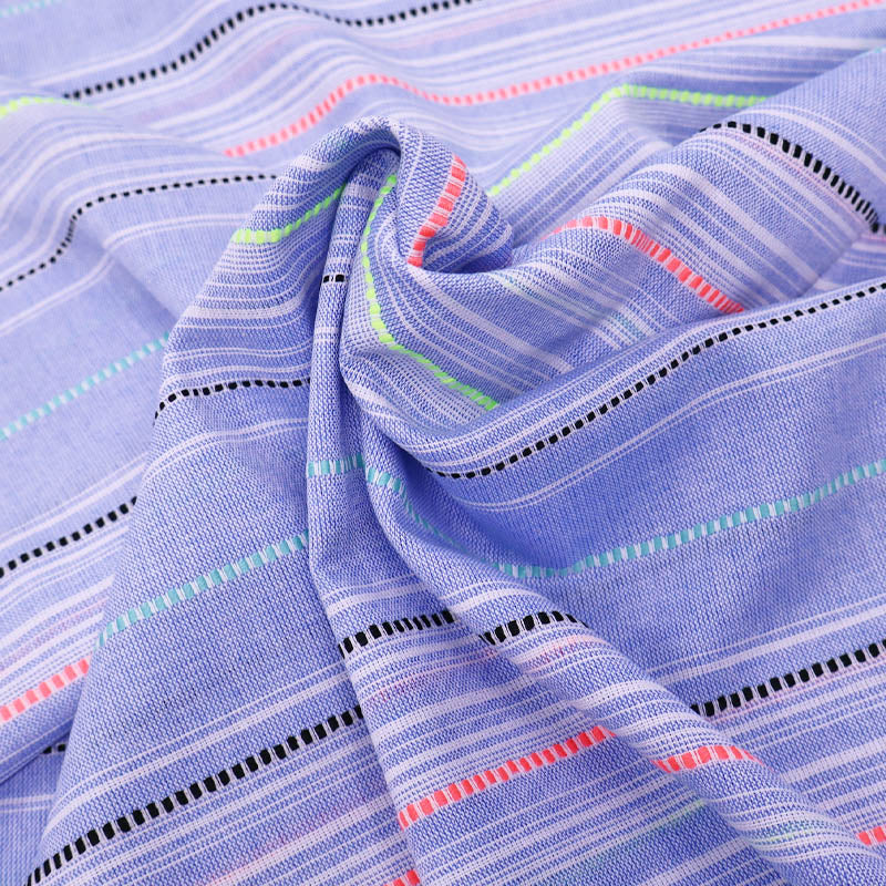 90% Cotton 10% Polyester Embroidered Blue Striped Cotton Fabric