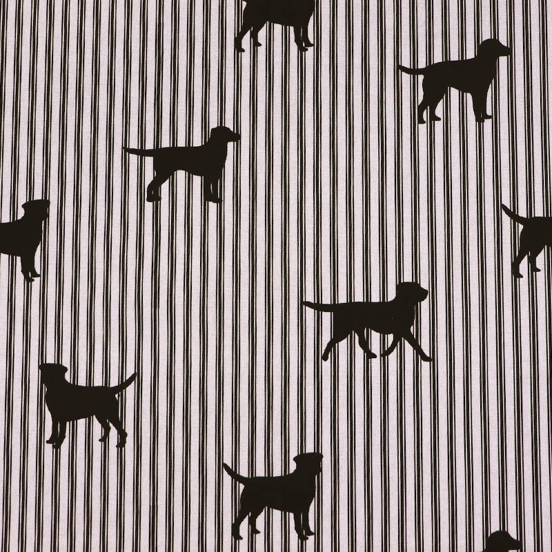 100% Cotton Emily Bond Fabric - Black Labrador and Stripe Print
