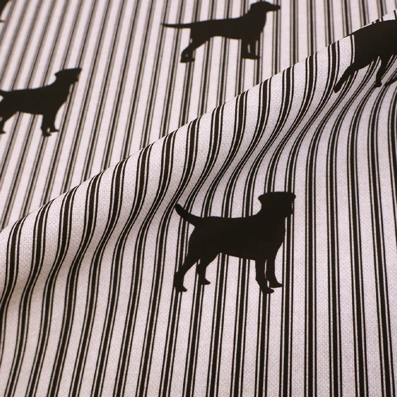 100% Cotton Emily Bond Fabric - Black Labrador and Stripe Print