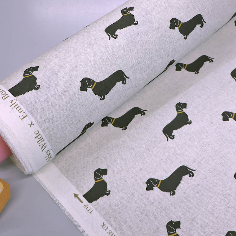 100% Cotton Emily Bond Fabric - Grey Dachshund