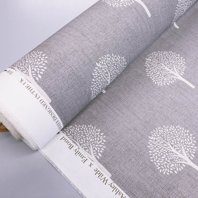 100% Cotton Emily Bond Fabric - Grey Yew Tree Print