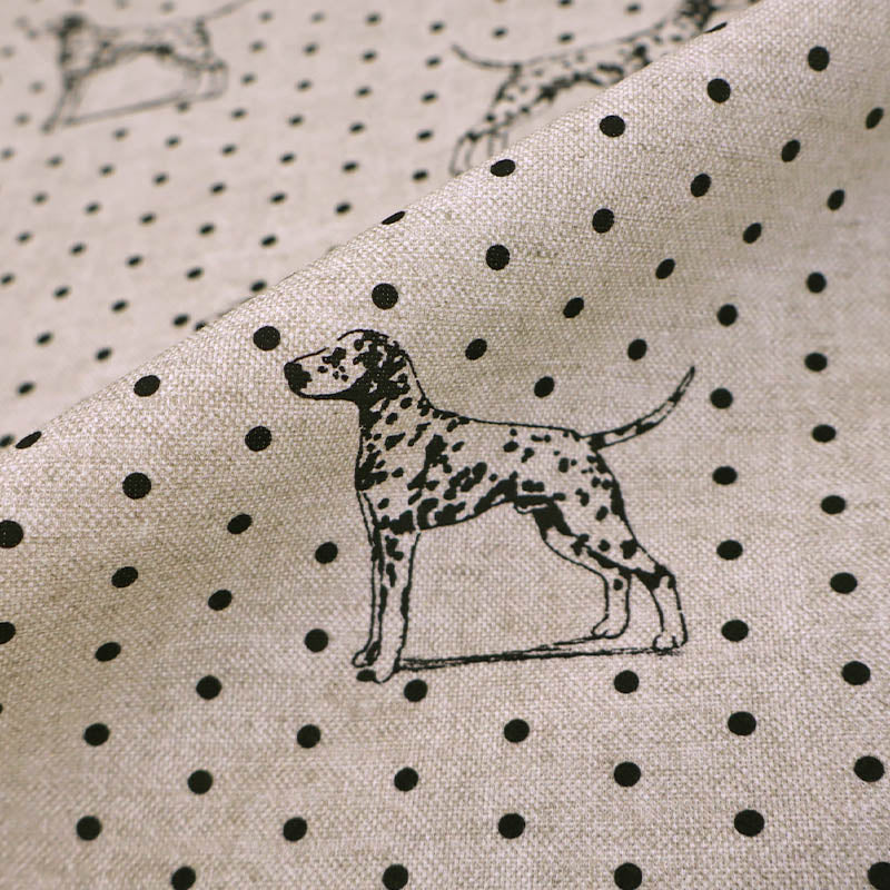 100% Cotton Linen Look Emily Bond Fabric - Natural Dalmatian Spotted Print
