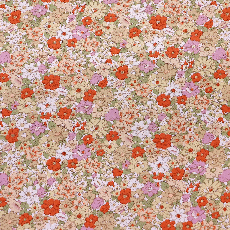 100% Cotton Floral Cotton Fabric - Orange