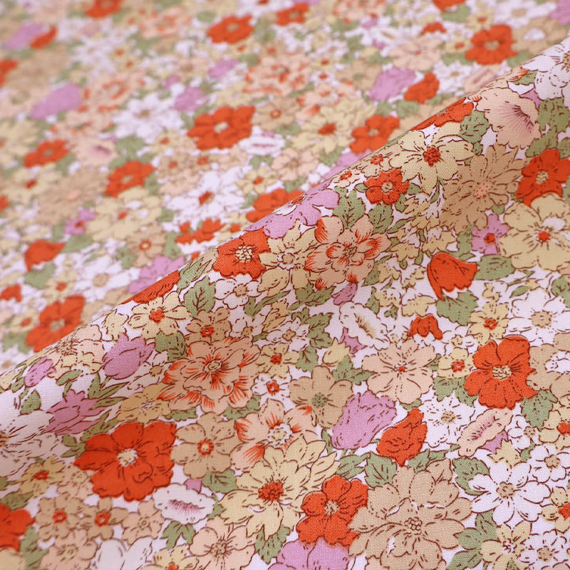 100% Cotton Floral Cotton Fabric - Orange