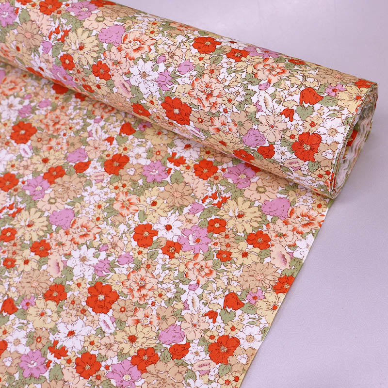 100% Cotton Floral Cotton Fabric - Orange
