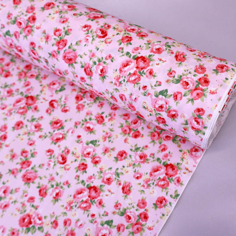 100% CottonPale Pink Floral Cotton Fabric Pink Rose Print