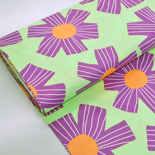 Floral Cotton Voile - Lime and Purple - Line Flower