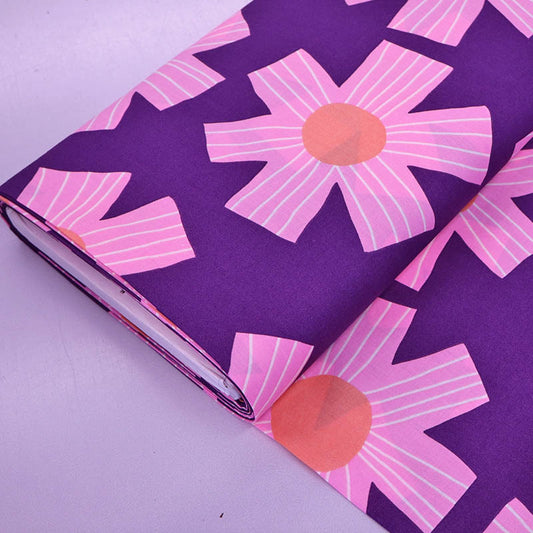 Floral Cotton Voile - Purple and Pink - Line Flower - Nerida Hansen
