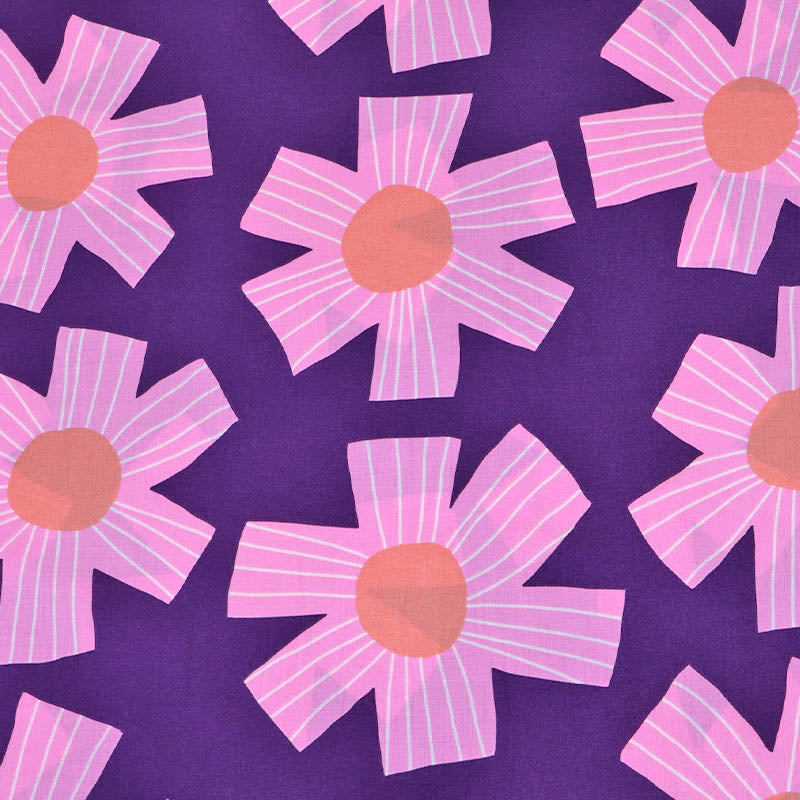 Floral Cotton Voile - Purple and Pink - Line Flower - Nerida Hansen
