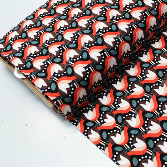 100% Cotton   Black and Orange Floral Corduroy Fabric