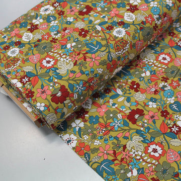 100% Cotton   Dark Yellow Corduroy Fabric - Flower Garden